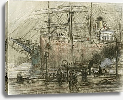 Постер Мигем Юджин Ван Havengezicht met schepen en sleepboten
