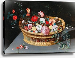 Постер Брейгель Ян Младший  Корзина с весенними цветами на каменном столе