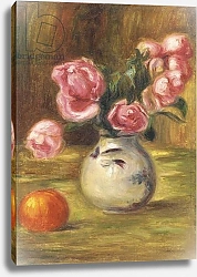 Постер Ренуар Пьер (Pierre-Auguste Renoir) Vase of Roses and an Orange, 1910
