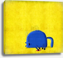 Постер Синий круглый кот с рыбкой