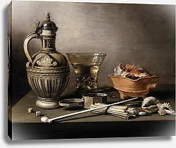 Постер Клац Питер Still Life with a Stoneware Jug, Berkemeyer, and Smoking Utensils