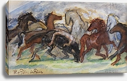 Постер Pferdegruppe mit nacktem Knaben