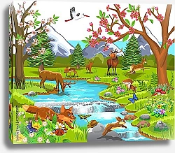 Постер Дикие животные у реки