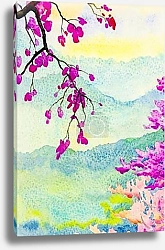 Постер Пейзаж с ветвями дикой гималайской вишни