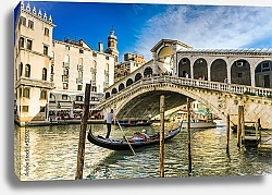 Постер Италия. Венеция. Гондола под мостом Реальто