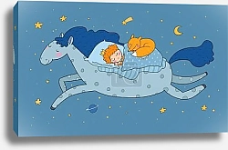 Постер The boy in the crown sleeps on a magic pony. The little king. Good night. Sweet Dreams