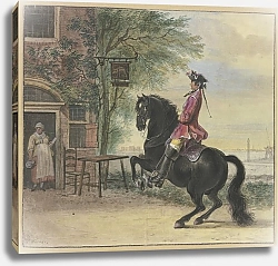Постер Ein Reiter mit Dreispitz und Zopf, im Hintergrund eine Kanallandschaft