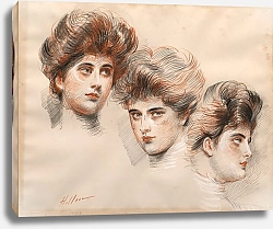 Постер Хеллеу Поль Portrait d’Yvonne Avollée, de face, de profil à droite et à gauche