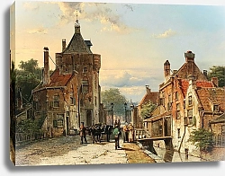 Постер Коэкокк Вильям Вид нидерландского городка с оживленно беседующими фигурами