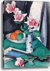 Постер Пеплой Самуэль Still Life with Pink Roses and Oranges in a Blue and White Vase,