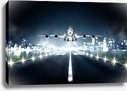 Постер Самолет на полосе посадки ночью