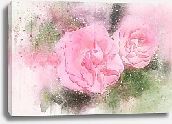 Постер Две розовые розы в стиле гранж