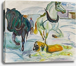 Постер Мунк Эдвард Конная упряжка и Сенбернар на снегу