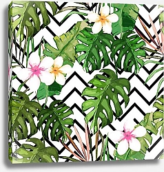 Постер Экзотический узор с тропическими листьями и цветами