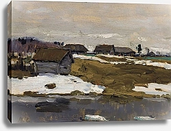 Постер Серов Валентин Деревня у воды зимой