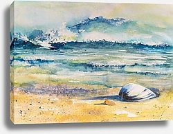 Постер Морская раковина на пляже, акварель