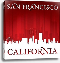 Постер Сан-Франциско: Красный силуэт города на фоне залива