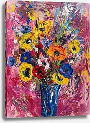 Постер Bright anemones and lavender on pink