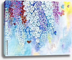 Постер Белые цветы орхидеи и бабочки под солнцем