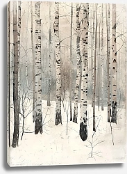 Постер Snowy birch forest