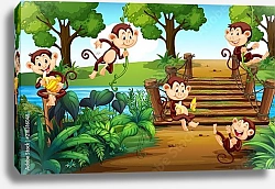 Постер Пять обезьянок в парке
