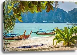 Постер Таиланд, остров Краби. Лодки на пляже