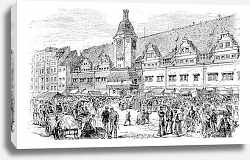 Постер City Hall and market place in Leipzig, Germany, vintage engraving Постер City Hall and market place in Leipzig, Germany, vintage engraving