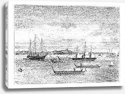 Постер Auckland harbor in the 1890s vintage engraving, New Zealand Постер Auckland harbor in the 1890s vintage engraving, New Zealand