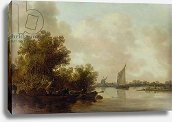 Постер Гойен Ян Wooded River Landscape with Fishermen Постер Гойен Ян Wooded River Landscape with Fishermen