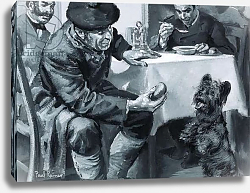 Постер Рейнер Поль Unidentified restaurant scene of man eating soup and another feeding dog Постер Рейнер Поль Unidentified restaurant scene of man eating soup and another feeding dog