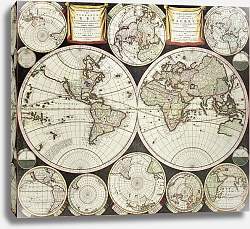 Постер Old double emisphere map of the world surrounded by smallest emispheric projections. Created by Care Постер Old double emisphere map of the world surrounded by smallest emispheric projections. Created by Care