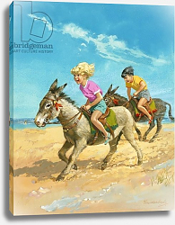 Постер Сид ван дер (дет) Boy and girl riding donkeys on the beach Постер Сид ван дер (дет) Boy and girl riding donkeys on the beach