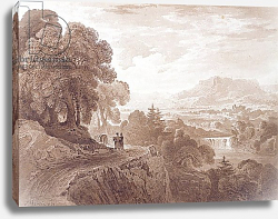 Постер Мартин Джон Travellers on a road above a river, 1821 Постер Мартин Джон Travellers on a road above a river, 1821