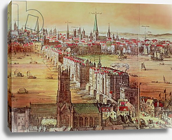 Постер Вишнер Николас (карты) Old London Bridge, detail from 'Vischer's London', 17th century Постер Вишнер Николас (карты) Old London Bridge, detail from 'Vischer's London', 17th century