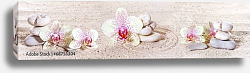 Постер Panorama with orchids and zen stones Постер Panorama with orchids and zen stones