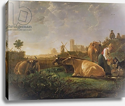 Постер Кьюп Альберт A Distant View of Dordrecht with Sleeping Herdsman and Five Cows, c.1650-52 Постер Кьюп Альберт A Distant View of Dordrecht with Sleeping Herdsman and Five Cows, c.1650-52