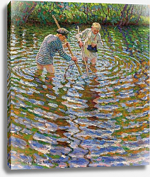 Постер Богданов-Бельский Николай Young Boys Fishing for Crayfish, Постер Богданов-Бельский Николай Young Boys Fishing for Crayfish,