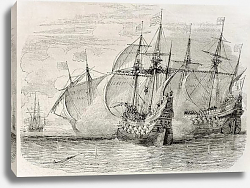 Постер Sea battle between French and British ships during the siege of La Rochelle. Created by Rouargue, pu Постер Sea battle between French and British ships during the siege of La Rochelle. Created by Rouargue, pu