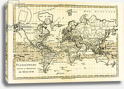 Постер Бонне Чарльз (карты) Map of the World using the Mercator Projection, 1780 Постер Бонне Чарльз (карты) Map of the World using the Mercator Projection, 1780