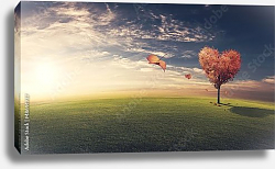Постер Leaves blowing off heart shaped tree Постер Leaves blowing off heart shaped tree