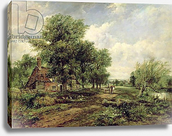 Постер Уоттс Фредерик Wooded river landscape with a cottage and a horse drawn cart Постер Уоттс Фредерик Wooded river landscape with a cottage and a horse drawn cart