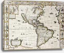 Постер America old map with Greenland insert map. Created by John Speed. Published in London, 1627 Постер America old map with Greenland insert map. Created by John Speed. Published in London, 1627