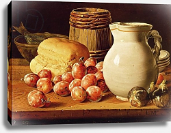 Постер Мелендес Луис Still Life with plums, figs, bread and fish Постер Мелендес Луис Still Life with plums, figs, bread and fish