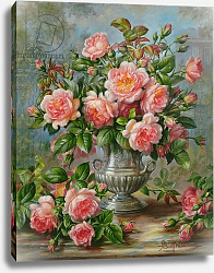 Постер Уильямс Альберт (совр) English Elegance Roses in a Silver Vase Постер Уильямс Альберт (совр) English Elegance Roses in a Silver Vase
