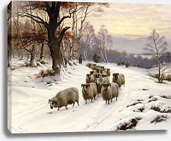 Постер Баркер Райт A Shepherd and his Flock on a Path in Winter, Постер Баркер Райт A Shepherd and his Flock on a Path in Winter,