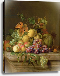 Постер Богдани Якоб A Still Life of Melons, Grapes and Peaches on a Ledge Постер Богдани Якоб A Still Life of Melons, Grapes and Peaches on a Ledge