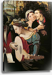 Постер Школа: Фламандская 16в. Scene Galante at the Gates of Paris, detail of a couple and a lute player Постер Школа: Фламандская 16в. Scene Galante at the Gates of Paris, detail of a couple and a lute player