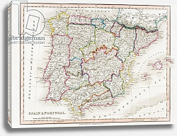 Постер Школа: Английская 19в. Map of Spain and Portugal, from 'Smith's General Atlas', published by C. Smith Mapseller, 1850 Постер Школа: Английская 19в. Map of Spain and Portugal, from 'Smith's General Atlas', published by C. Smith Mapseller, 1850
