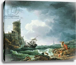 Постер Верне Клод A Storm with Shipwreck by a Fortress, a Castaway in the Foreground, 1769 Постер Верне Клод A Storm with Shipwreck by a Fortress, a Castaway in the Foreground, 1769