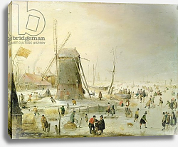 Постер Аверкамп Хендрик A winter scene with skaters by a windmill Постер Аверкамп Хендрик A winter scene with skaters by a windmill